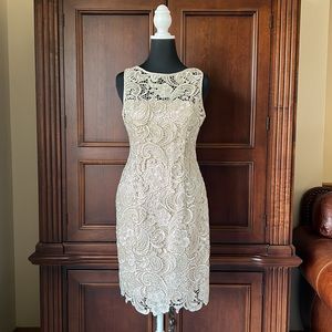 Adrianna Papell embroidered dress cream 2P double-lined-wore once.